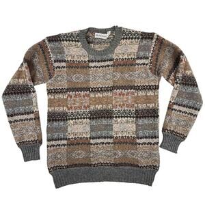 Vintage 80s Braemar Scottish Shetland Wool Fair Isle Sweater Men's M Distressed
